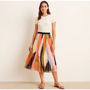 0116 HD in Paris Pleated Midi Skirt Geometric Boho Size 0